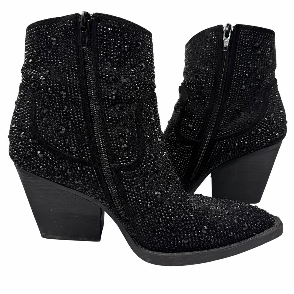 Very G Kady Black Rhinestone Western Boots Ankle Booties Sparkly Cowgirl Size 7